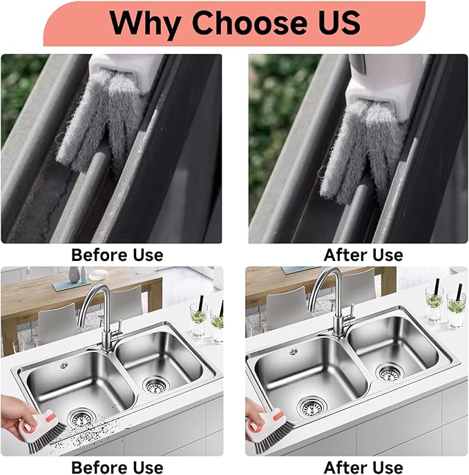 2 Pcs 2 in 1 Window Track Cleaner, Groove Cleaner Brush, Effective Window Sill Cleaner Tool Perfect for Sliding Door Tracks and Glass Door Grooves for Home Bathroom Kitchen Use (5 PCS)