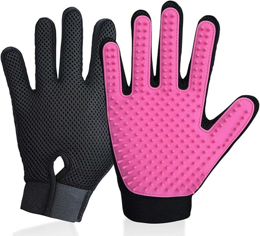 Pet Hair Remover Glove - Gentle Pet Grooming Glove Brush - Deshedding Glove - Massage Mitt with Enhanced Five Finger Design - Perfect for Dogs & Cats with Long & Short Fur - 1 Pack (Right-hand), Pink
