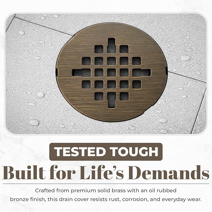 4 ¼” Venetian Bronze Snap-in Shower Drain Cover - Solid Brass Construction - 4.25" OD Drain Strainer - Easy Install - Premium Round Cover - Oil Rubbed Bronze Replacement Grate