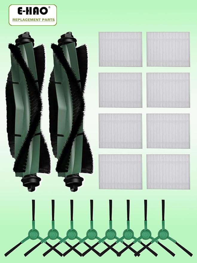 Replacement Parts for iRobot Roomba Essential Q, Y Series, Accessories Kit for 104, 105, Q0120, Q0110, Y0140, Y0110, Y0112, Essential Vac 2 (2 Brushes, 8 Filters, 8 Edge Sweeping Brushes)