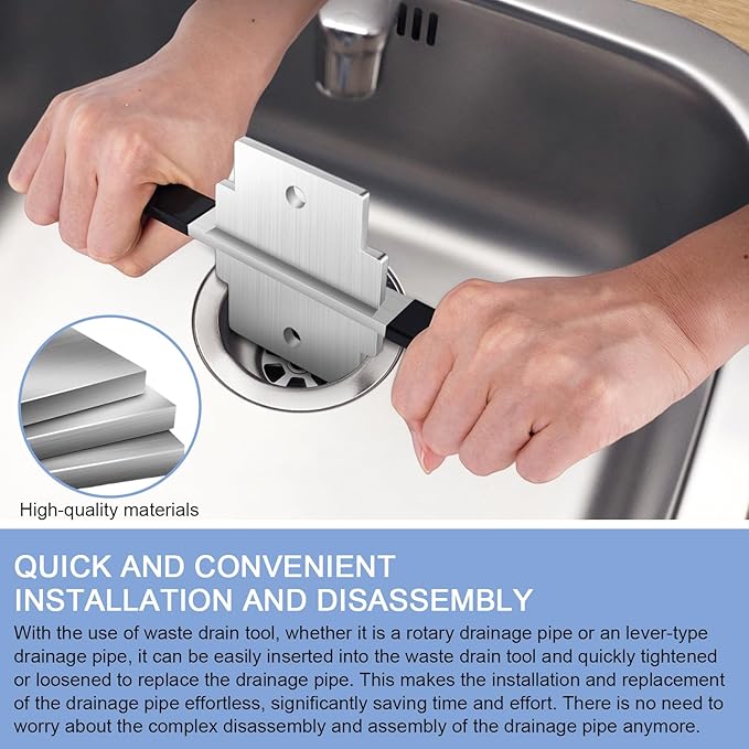 Waste Drain Tool, Stainless Steel Waste Drain Tool for 3 Tier Sink in Commercial Kitchens, Twist and Lever Mechanism, Waste Drain Installation and Removal Tool