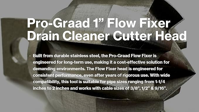 1” Flow Fixer Drain Cleaner Plumbing Snake Cutter Head for 1-1/4" - 2" Pipes, Clears & Scrapes Pipe Inner Walls, Fits 5/16” & 3/8” Cables, for Commercial & Residential Use