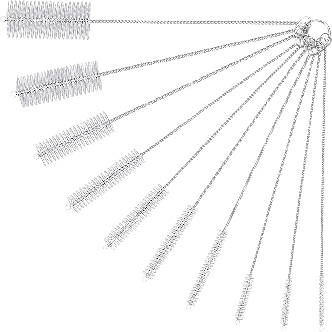 10 Pack Reusable Straw Cleaner Brushes, Assorted Sizes with Extra Long Stainless Steel Handles & Flexible Nylon Bristles, Straw Brush Cleaner for Tumblers, Sippy Cups, Bottles, Pipes & Tubes (White)