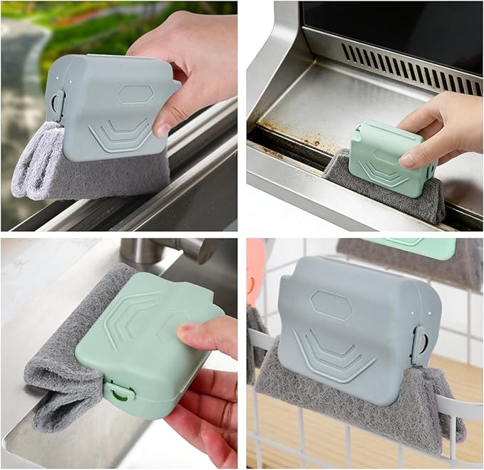 Efficient 3PCS Window Track Cleaner Set, Handheld Brushes for Deep Cleaning Window Grooves, Tile Lines, Shutters, and Car Vents (Green)