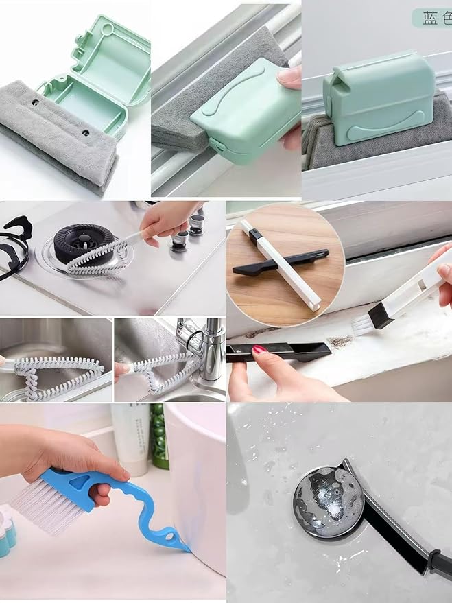 9Pieces Window and Sliding Door Track Detailing Cleaning Brushes Set, Window Blind Duster, 2-in-1 Windowsill Sweeper, Hand-held Groove Gap Cleaning Tools, Tile Lines Brush, Straw Cleaner Brush