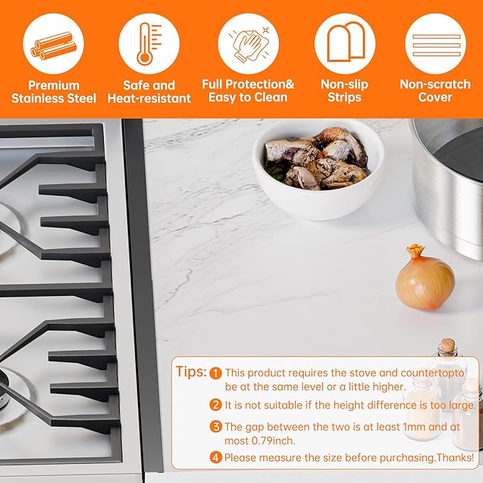 Stove Gap Covers Stainless Steel - 2 Pack Stove Gap Filler, Retractable Length 13.8" to 27.5", Width 0.79" Stove Side Gap Covers for Kitchen, Range Trim Kit, Heat Resistant Gap Guards for Gaps