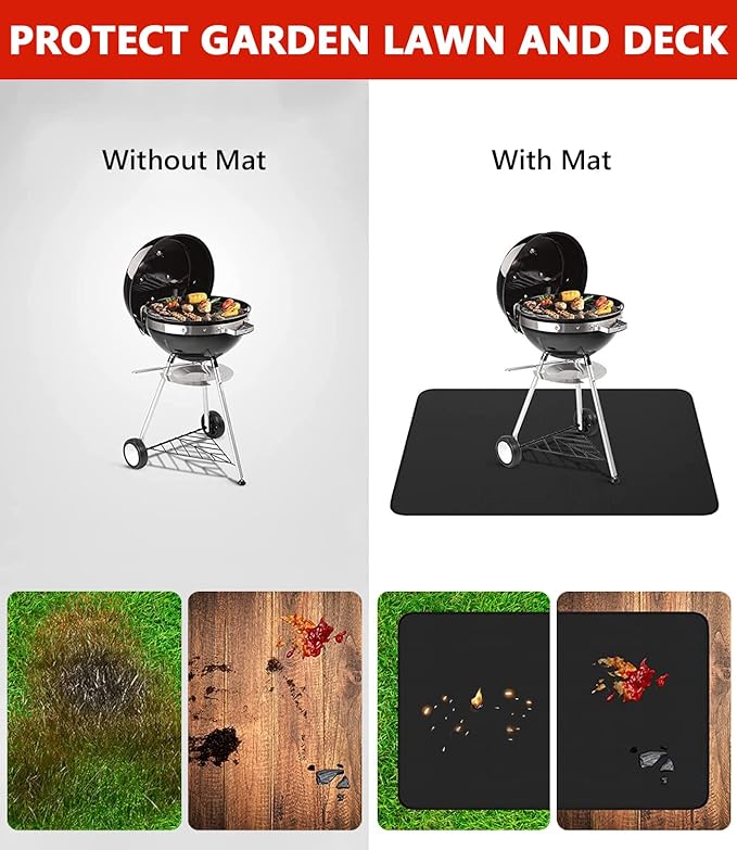 Protebox 90 x 48 inch Under Grill Mats for Outdoor Grill, Double-Sided Fireproof Deck and Patio Protector Mat, Waterproof Oil-Proof BBQ Floor Pad Indoor Fire Pit Fireplace Mat