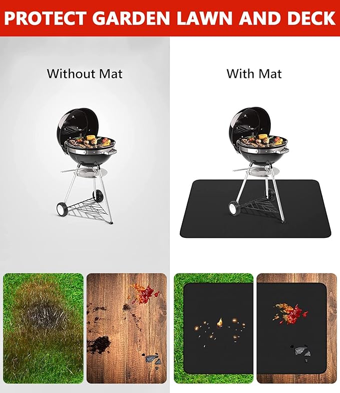 Protebox 48 x 30 inch Under Grill Mats for Outdoor Grill, Double-Sided Fireproof Deck and Patio Protector Mat, Waterproof Oil-Proof BBQ Floor Pad Indoor Fire Pit Fireplace Mat (0.9mm)
