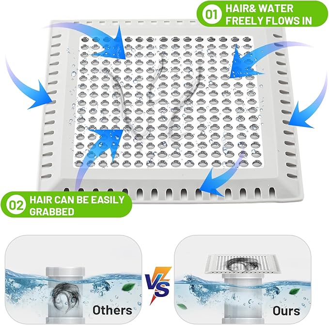 Drain Hair Catcher,Shower Drain Cover Hair Catcher Shower Drain Strainer for Bathroom Floor,Square Shower Hair Drain Catcher to Keep Away from Clogged Drain-No Rust!
