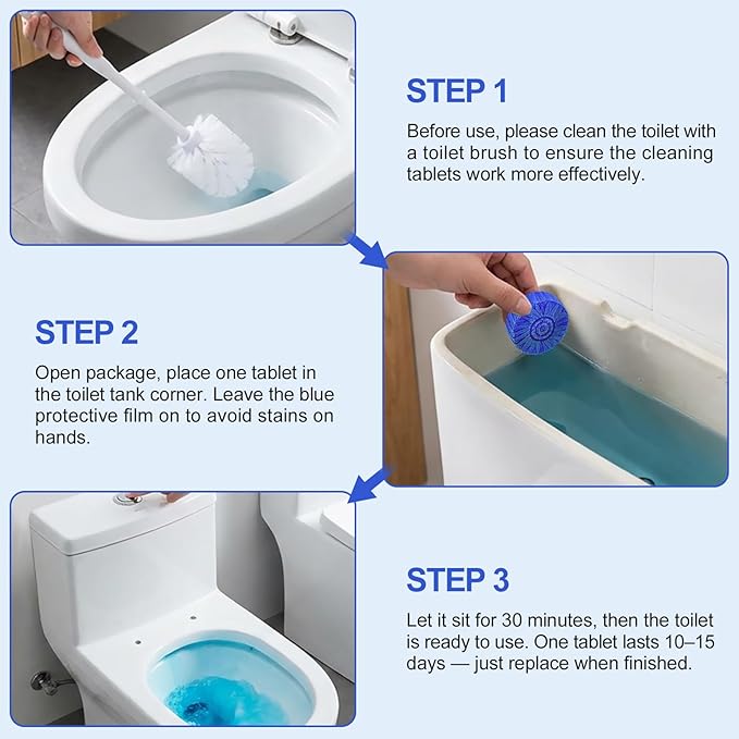 Msvvko Toilet Bowl Cleaner Tablets 100 Count - Blue Toilet Tank Cleaner Blocks Bulk Pack, Long Lasting Bathroom Deodorizer, Hard Water Stain Remover & Descaler, Septic Safe No-Scrub Daily Freshness