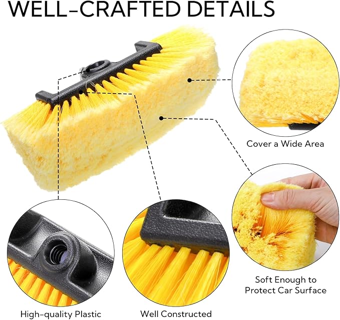 2 Pack Car Wash Brush Head, 10'' Car Wash Scrubber with Soft Bristle, Car Cleaning Brush Exterior Vehicle Wash Equipment Replacement for Auto RV Truck Boat Camper