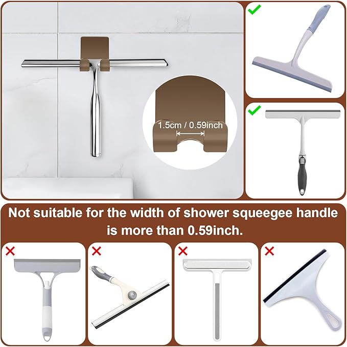 CGBE 4 Pack Shower Hooks - Self Adhesive Shaver Holder Hanger for Bathroom, Damage Free Wall Hooks for Razor, Loofah Sponge - Brown