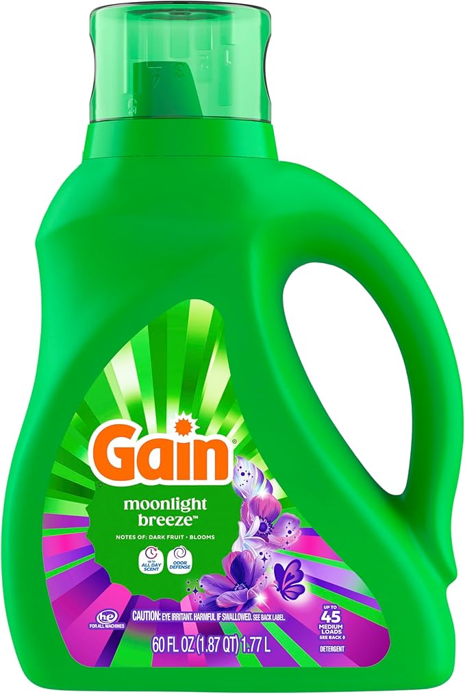 Gain Liquid Laundry Detergent with Odor Defense, Moonlight Breeze Scent, Laundry Soap For HE Washing Machines, 60 fl oz, 45 Loads, Pack of 2 (Packaging May Vary)