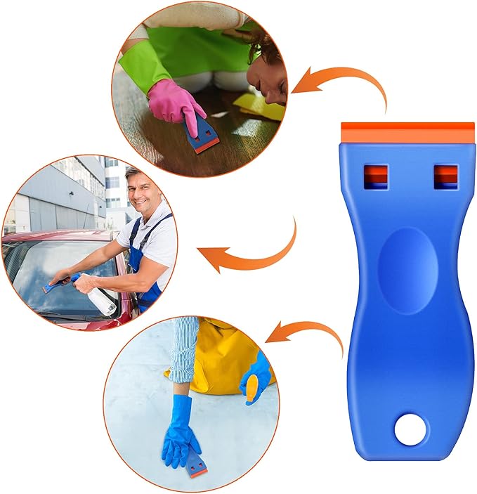 Plastic Razor Blade Scraper, 4 Pieces Scraper Tools with 100 Pieces Plastic Blades for Gasket Remover, Stickers, Decals, Adhesive, Labels, Paint, Glass, Car, Windows