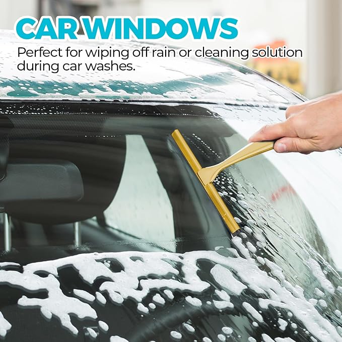 2PACK 9.5-Inch Golden All-Purpose Shower Squeegee for Shower Doors, Bath Linen Sets, Tile Shower Walls, Bathroom, Window, Glass and Car Windshield, Mirrors and Kitchen-Stainless Steel