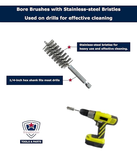 [8-Size_2 Sets] Bore Brush Set, Stainless-Steel Wire Brush for Power Drill, Drill Brush Set, Metal Brush, Cleaning Brush, 1(1/8), 1.0, 7/8, 3/4, 5/8, 1/2, 3/8, 1/4-inch Diameter, w/ 1/4-in Hex Shank