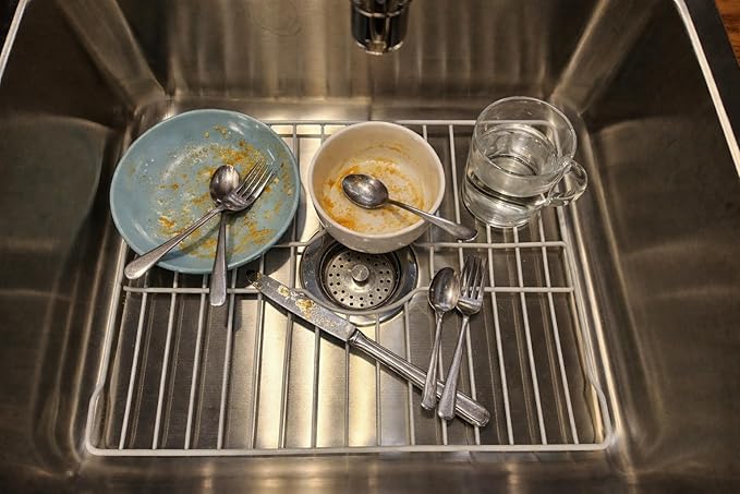SOFINNI Sink Protectors for Kitchen Sink Bottom with White Coating Grate Insert Grid Sink Bowl Drying Rack Steel Small (10.5" x 12.5")