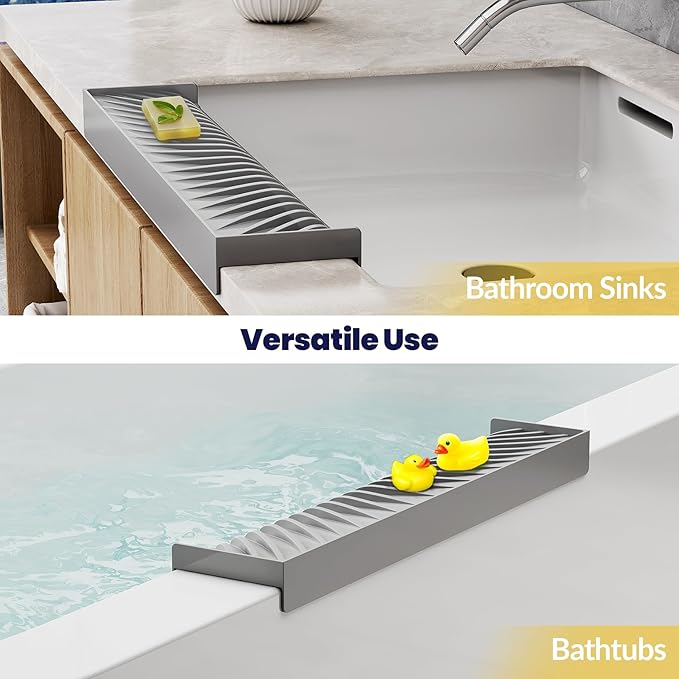 NiHome Multi-Use Silicone Kitchen Sink Edge Guard for Stone Countertop Edges 3.15"-4" Wide, Upgraded Slope Design with Raised Drainage Channels, Protector for Kitchen Sink, Bathtub, Wash Basin (Gray)