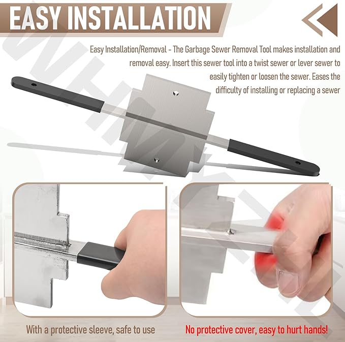 Waste Drain Tool for 3 Tier Sink in Commercial Kitchens, Twist Waste Drain Tool and Lever Waste Plumbing Drain Tool - Upgraded stainless steel