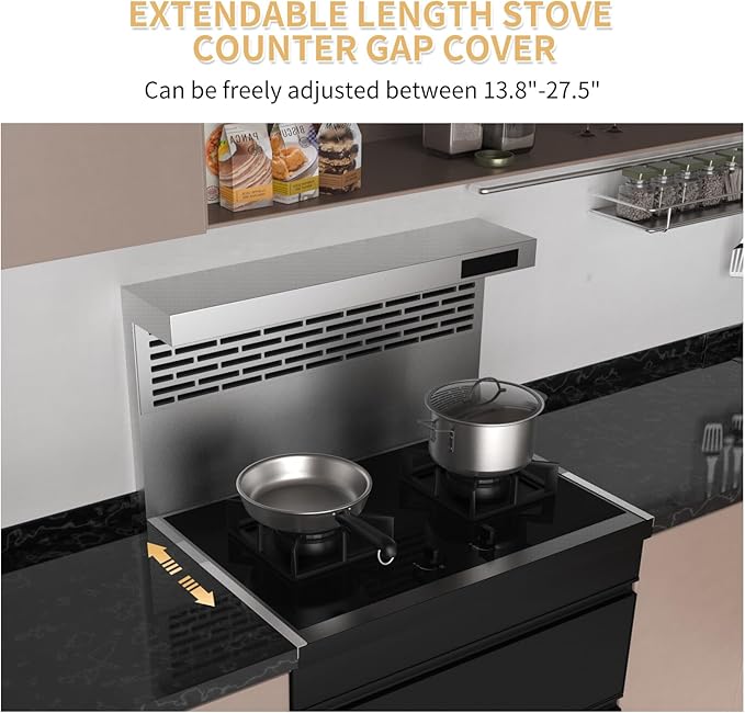 316 Stainless Steel Stove Gap Covers,2 Pack Stove Gap Filler,Range Trim Kit,Heat-Resistant Stove Gap Guard,Easy Retractable Length 13.8" to 27.5",Width 0.79",Silver