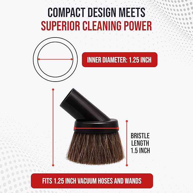 MP Maresh Products Household Cleaning Vacuum Brush Attachment - Horse Hair Vacuum Cleaner Accessories, Soft, Dust Floor Brush, Compatible with Shop Vac 1-1/4" Vacuum Cleaners for Hard Surfaces - Black