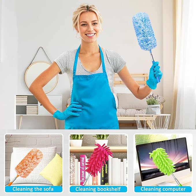 4 Pack 13" to 30" Extendable Feather Duster Kit, Washable Duster Head, Microfiber Duster for Office, Car, Window, Furniture