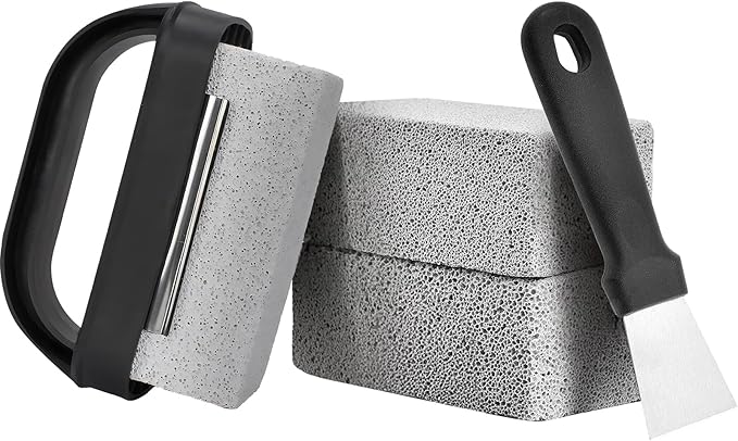 Griddle Cleaning Stone Brick, 5-Pack with Ergonomic Handle, Natural Pumice Block for Blackstone, Flat Top Griddles, Cast Iron, Ovens & BBQ Surfaces