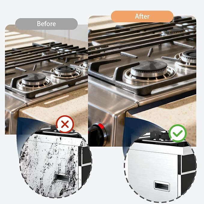 2Pcs Stainless Steel Stove Gap Covers,Adjustable Stove Gap Filler Easy Retractable Length 13.8" to 27.5", Seal Cover for Between Stove and Countertop Stove Gap Guards Range Trim Kit (BLACK)
