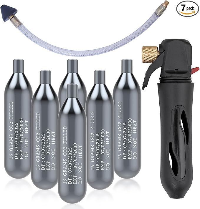 Drain Device, AC Drain Line Cleaner Device, AC Drains Line Unclogger Tool, with 6 Unthreaded CO2 Cartridges, with a Flexible Hose to Clear All HVAC Clogs,16 Gram Unthreaded CO2,Black
