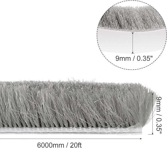 uxcell Weather Stripping Brush, 20ft L x 0.35" W x 0.35" H Self-Adhesive Seal Weatherstrip Sweep Brush Gray for Door Window