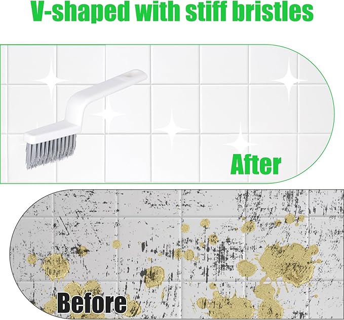 4pcs Grout Cleaner Brushes, V Shape Hard Bristle Crevice Stiff Cleaning Brush Grout Scrubber Shower Scrub Tool for Tile Floors, Tracks, Door Groove, Bathroom Gap, Kitchen, Window