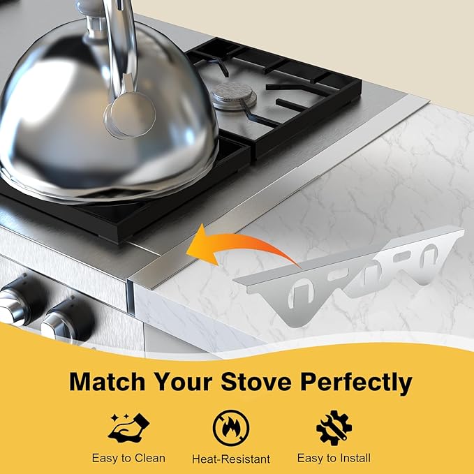 Stove Gap Covers Stainless Steel, 2 Pack Stove Gap Fillers Oven Gap Filler, Easy Retractable Length 13.8" to 27.5", Heat Resistant, Kitchen Stove Gap Cover Gap Filler for Stove and Counter, Silver