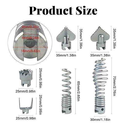 6Pcs Cutter Head for Dredging, 16mm Manganese Steel K400 Accessories Drain Cleaner Pipeline Dredging Machine Cutting Head with a Key