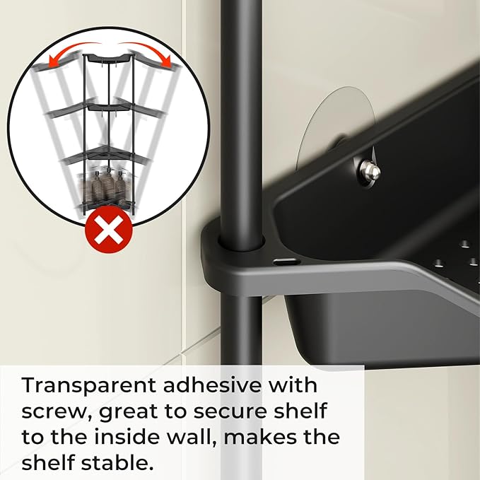 ODesign 4 Tier Corner Shower Caddy,Corner Shelf Stand for Living Room Bedroom Bathroom,Shower Table,Plastic Metal Splicing Ground Cabinet Storage Rack,Standing Shower Organizer Black - Rustproof