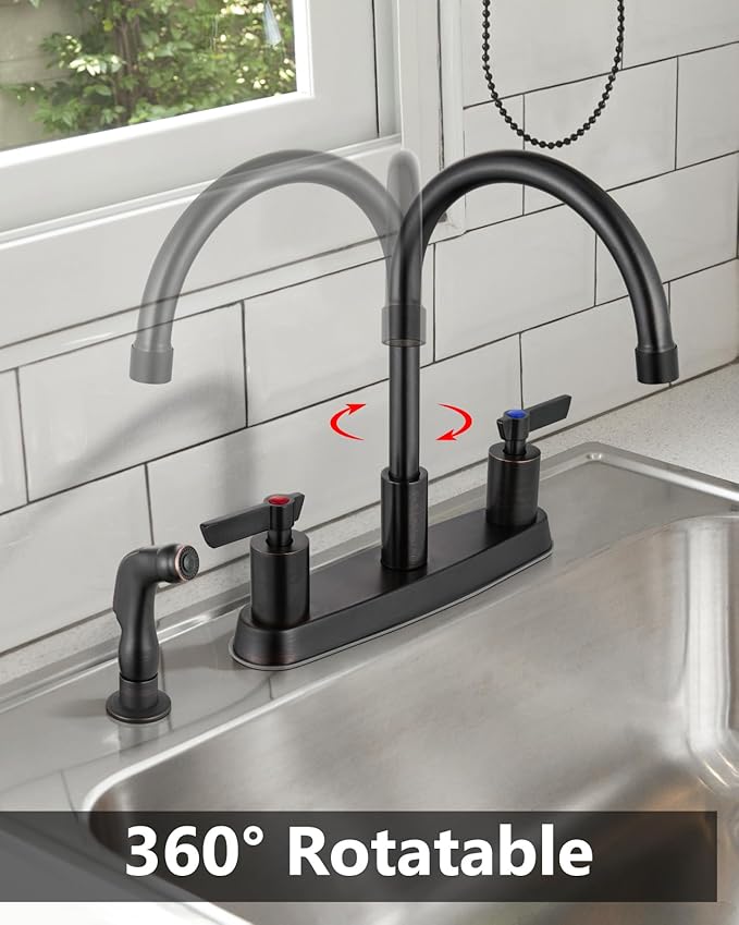 Kitchen Faucet with Sprayer 2 Handle Kitchen Sink Faucets 8 Inch Centerset 3 Hole with Supply Lines Oil Rubbed Bronze