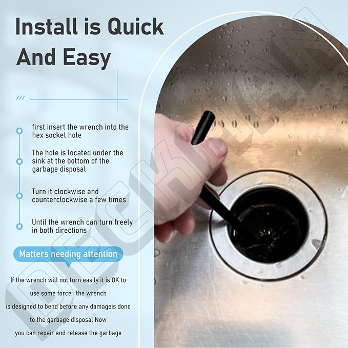 Garbage Disposer Unjamming Wrench, Unjamming Wrench, To Dislodge Jams or Clutter From Above The Sink, Compatible With Moen Waste King InSinkErator Garbage Disposals