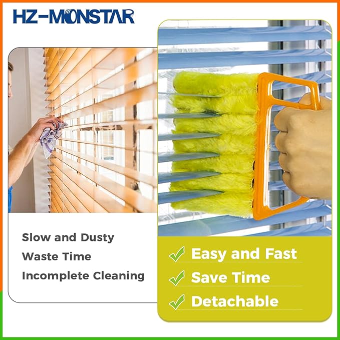 3Pcs Blind Cleaner Duster Tool, 7-Finger Dusting Tool for Window Venetian, Washable Mini Brush, Air Conditioner Handheld Mini Duster Brush for Wood Blinds Dust Dirt