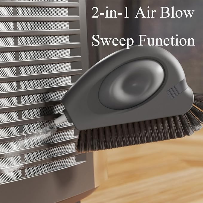 2 Pack Window Track Cleaning Brush – 3-in-1 Air-Blast Scrub Brush for Window Tracks,Sills, Seals & Sliding Doors,Keyboard – Stiff Bristle Handheld Scrubber with Scraper