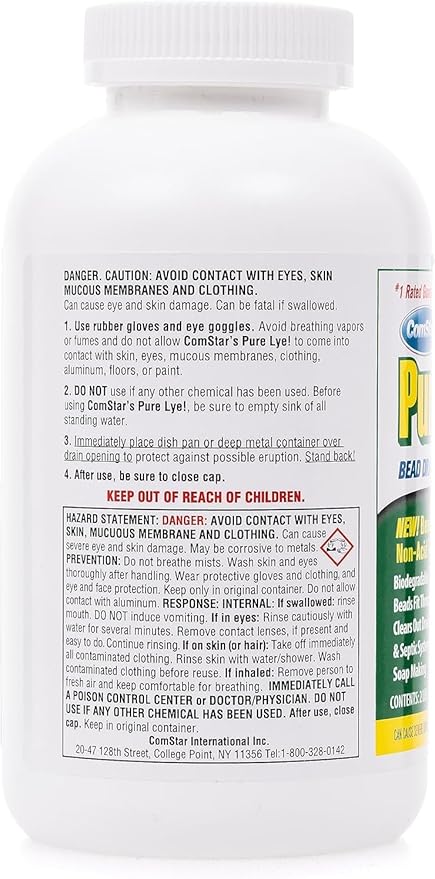 ComStar Pure Lye, 2 lb, Unique Sodium Hydroxide Beads | Drain Opener & Soap Making | Biodegradable, Eco-Friendly (Pack of 12)