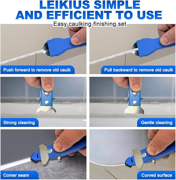 3 in 1 Caulking Tools Sets, Steel Sealant Finishing Tool for Bathroom Kitchen Tile Window Sink Joints, Caulk Remover & Grout Scraper,Wide Application for Smooth Caulking Come with a Knife