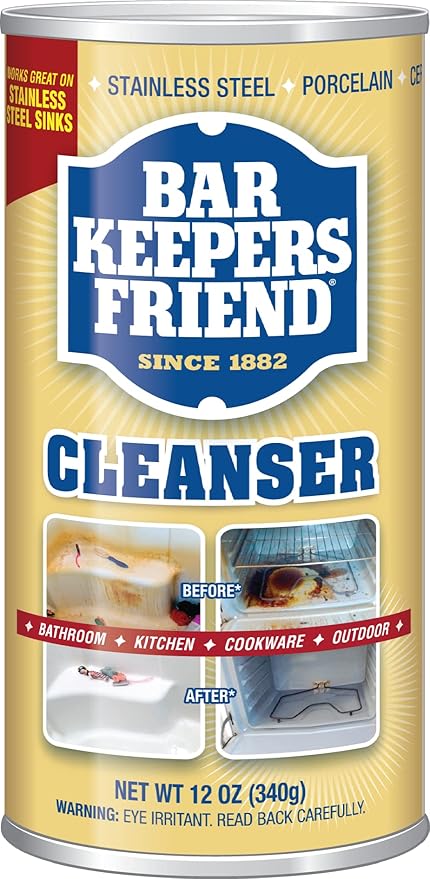 Bar Keepers Friend Powder Cleanser 12 Oz - Multipurpose Cleaner & Stain Remover - Bathroom, Kitchen & Outdoor Use - for Stainless Steel, Aluminum, Brass, Ceramic, Porcelain, Bronze and More (2 Pack)