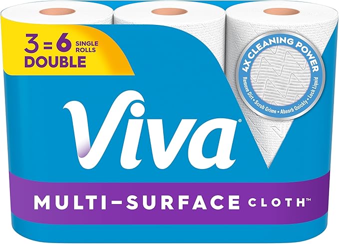 Viva Multi-Surface Cloth Paper Towels, Choose-A-Sheet Size, 3 Double Rolls, 110 Sheets per Roll (Packaging May Vary)