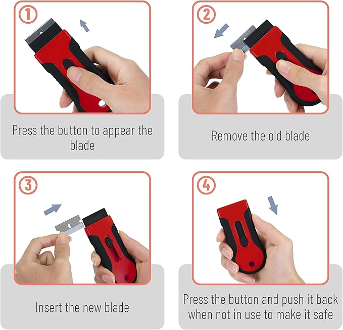 Bates- Razor Blade Scraper Tool, 2 Pack, 30 Extra Stainless Steel Blades, Anti-Slip Ergonomic Handle Design, Razor Scraper Set for Cleaning Window, Paint, Oven, Glass, Stove