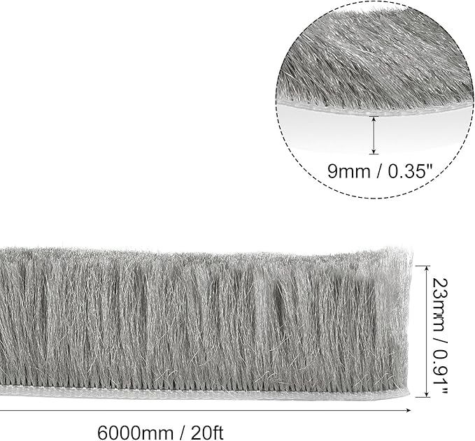 uxcell Weather Stripping Brush, 20ft L x 0.35" W x 0.9" H Self-Adhesive Seal Weatherstrip Sweep Brush Gray for Door Window