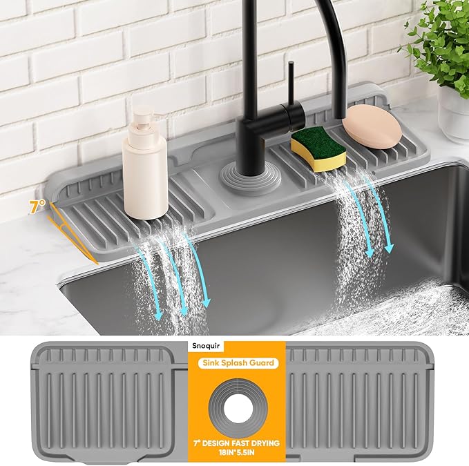 17.7'' Faucet Mat for Kitchen Sink Splash Guard[7° Slope Fast Self-draining][Snap Lock Fit] Folding Kitchen Sink Faucet Mat Splash Guard Kitchen Sink Area Water Splash Guard Behind Faucet Draining Mat