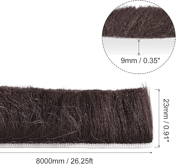 uxcell Weather Stripping Brush, 26ft L x 0.35" W x 0.9" H Self-Adhesive Seal Weatherstrip Sweep Brush Brown for Door Window