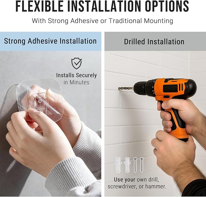 G-Promise All Metal Handheld Shower Head Holder, Adjustable Wall Mount Shower Wand Bracket, Strong Adhesive Disc Mount or Drill Installation (Square, Oil Rubbed Bronze)