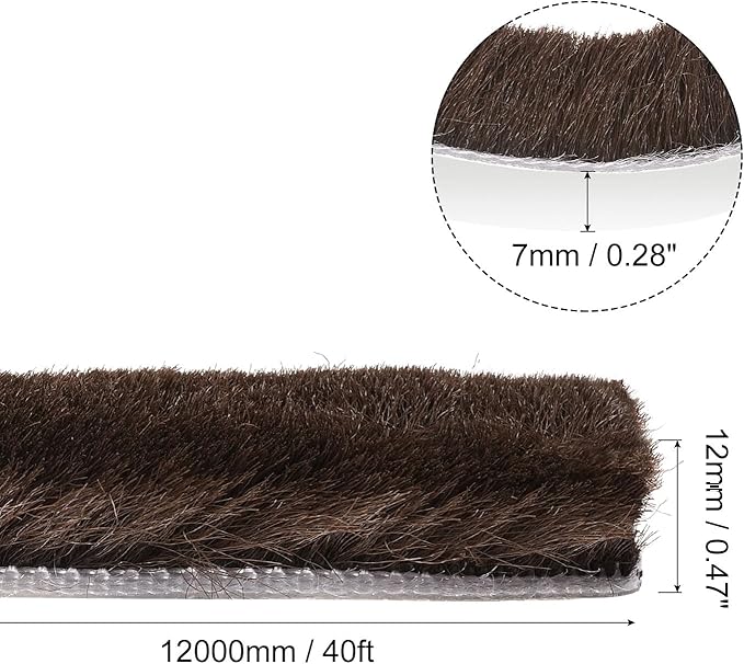 uxcell Weather Stripping Brush, 40ft L x 0.3" W x 0.5" H Self-Adhesive Seal Weatherstrip Sweep Brush Brown for Door Window
