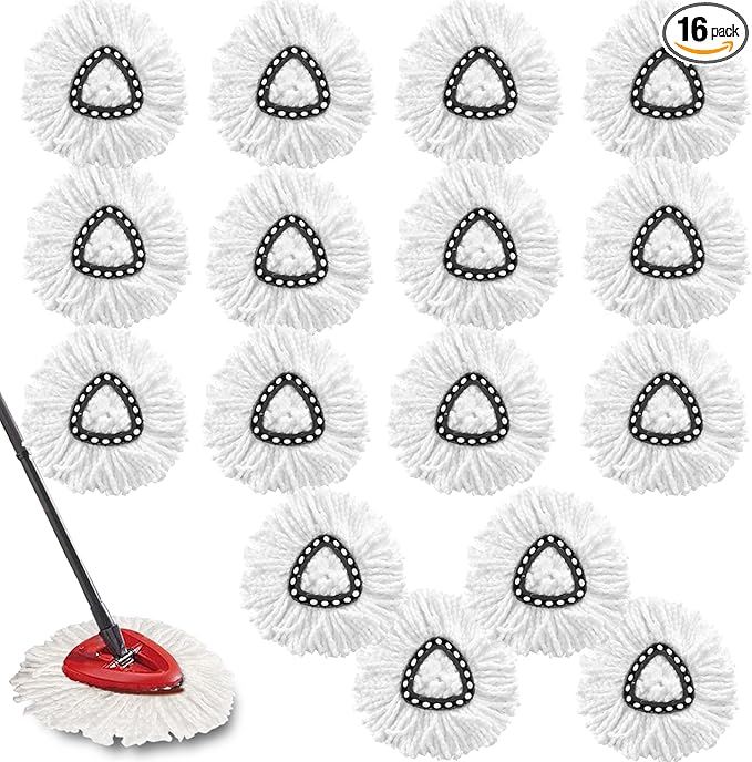 16Pack Spin Mop Replacement Heads,100% Microfiber Mop Head Replacement Compatible with Triangle Spin Mop, 360 Degree Spin Mop Refill for Easy House Cleaning Floor Mopping