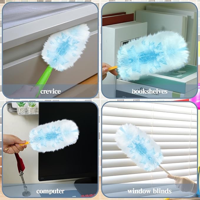 Vesici 50 Pcs Duster Refills Compatible with Swiffer Dusters Bulk Disposable Replacement Thickened with 1 Handle Heavy Duty for Cleaning, Office (Blue)